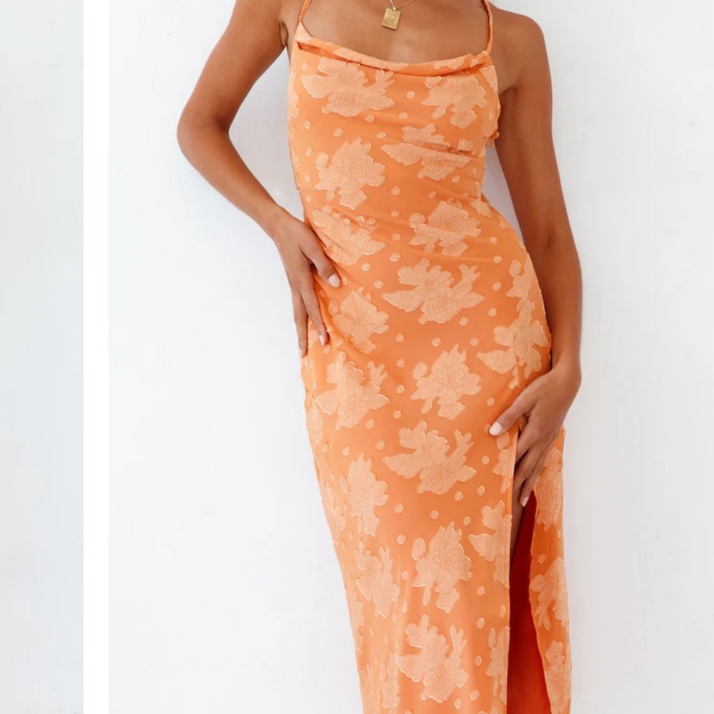 Hello Molly Orange Floral Midi Wedding Guest Dress